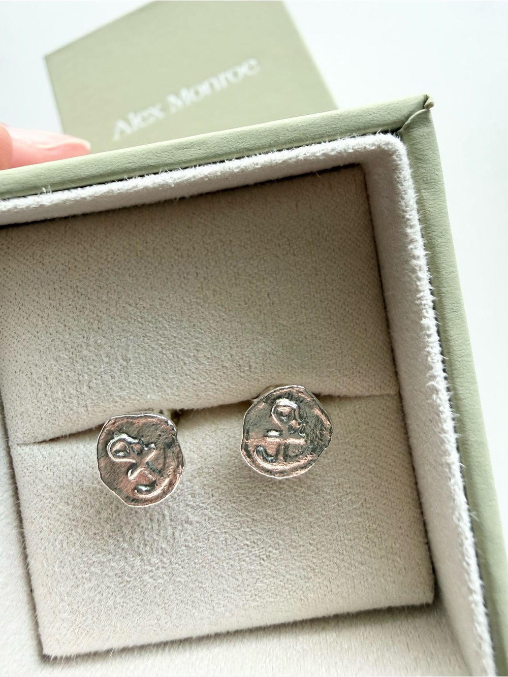 Alex Monroe Mudlarked Anchor Token Stud Earrings- Sterling g silver